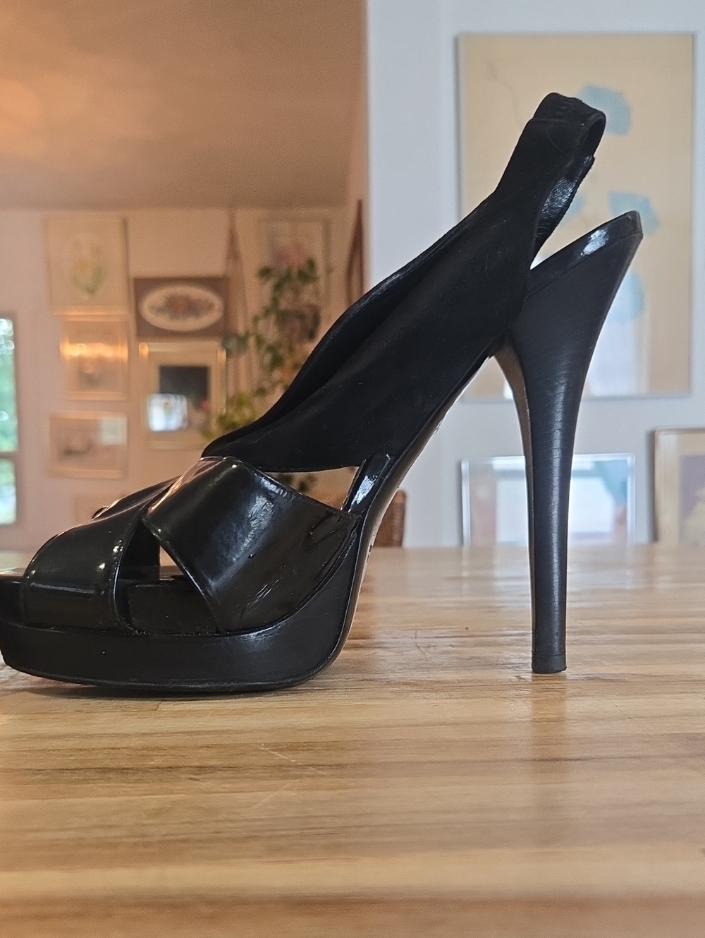 Fendi Black Patent Leather High Stiletto Slingback. Sandals Size 41